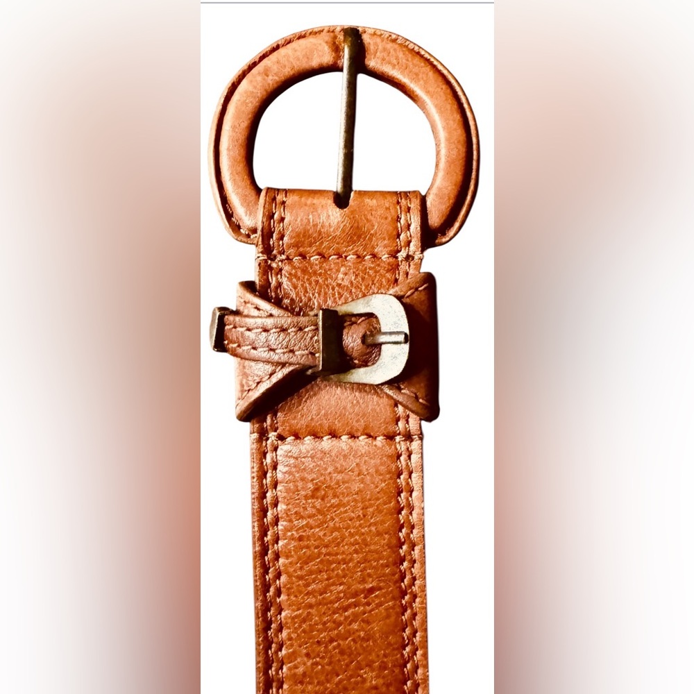 Free People size S/M leather belt cognac brass hardware Boho festival preppy - Picture 3 of 6